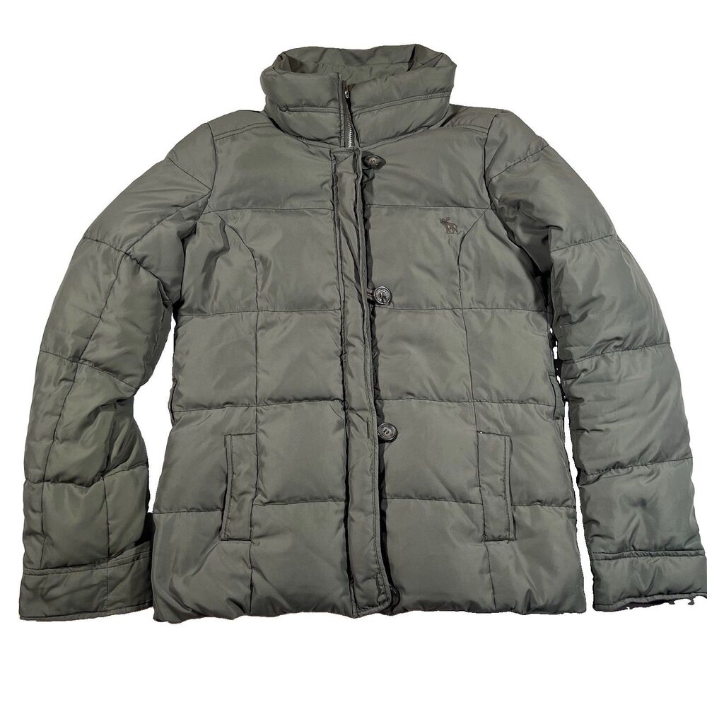 Abercrombie & Fitch Green Flannel Lined Puffer Jacket 80% Down Y2K Women's Small